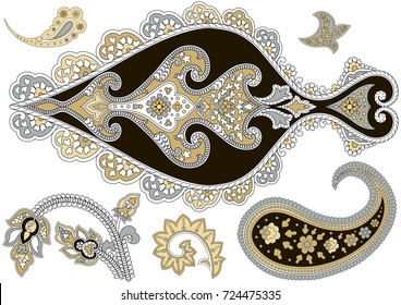 Set of paisley elements on the white background