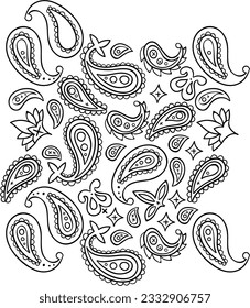 SET OF PAISLEY SEAMLESS PATTERN BLACK AND WHITE  FLORAL PRINT GRAPHIC DESIGN VECTOR ILLUSTRATION