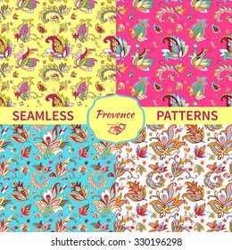 Set Paisley seamless pattern for design of packaging, fabric, textile, wrapping paper, wallpaper, web design. Vintage flowers background. Vector illustration
