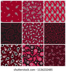 Set of Paisley seamless pattern red, vector illustration
