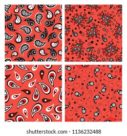 Set of Paisley seamless pattern red, vector illustration