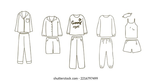 Set pajama set. Doodle, linear style isolated on white background.
Vector illustration