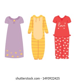 Set of pajamas isolated on a white background. Vector illustration in freehand drawing style.