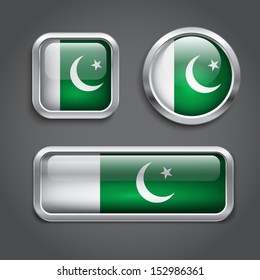 Set of Pakistan  flag glass buttons