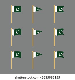 Conjunto de iconos de asta de bandera de Pakistán Vector