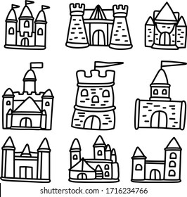 A Set of palace illustrations suitable for any kingdom and castle content with doodle and cartoon style
