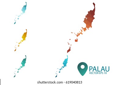 Set of Palau maps. Bright gradient map of country in low poly style. Multicolored country map in geometric style for your infographics. Vector illustration eps 10.