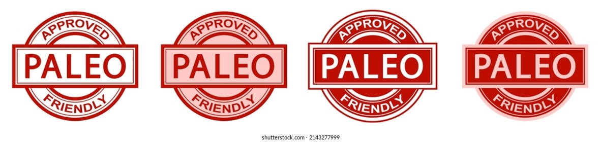 Set Of Paleo Approved Friendly Stamps. Paleo Diet. Orange And Red Round Frame. Product Label. Logo Or Icon. Sticker