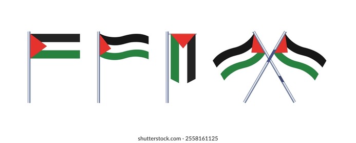 Set of Palestine flag. Flag icon of Palestine country. Free Palestine slogan. Collecion of National flag of Palestine country isolated on white background.