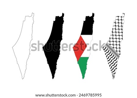 Set of Palestine map isolated on white background, vector illustration for banner, t-shirt, poster, sticker, badges, social media design