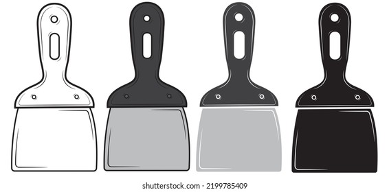 Juego de cuchillas de paleta en un fondo blanco aislado.herramienta de reparación.  ilustración vectorial.