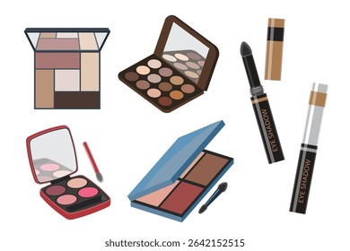 Set of Palettes Makeup Products vector illustration