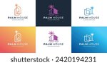 Set of palm house tree home logo vector icon illustration. Premium palm house inspiration with branding colorful