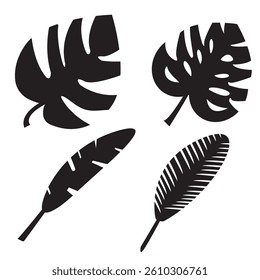 A set of palm leaf silhouettes isolated on a white background.