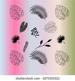 Set of palm leaves silhouettes isolated Tropical Design