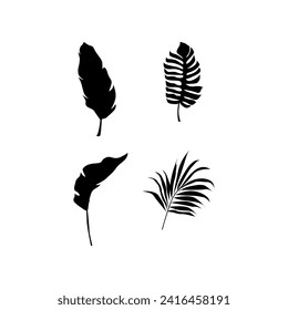 Set of palm leaves silhouettes isolated on white background. Vector EPS10 - Vector