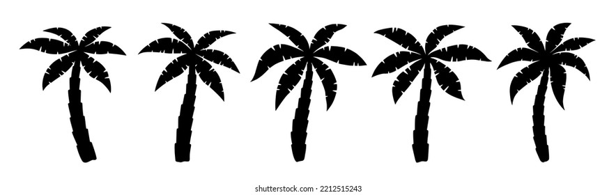 Icono de la palmera. Logotipo de colección de palma de coco. Parche de la palma de la silueta negra aislada en fondo blanco. Árbol de palmeras de coco para el diseño de las impresiones de verano. Palmetto. Ilustración del vector