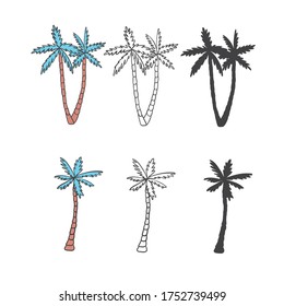 Set of palm tree icons black silhouettes isolated tropical palm.