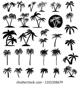 Set of palm tree illustrations. Design element for logo, label, emblem, sign, poster, card, banner. Vector image