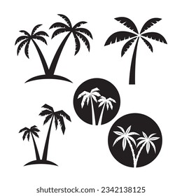 Conjunto de etiquetas de palmeras y elementos de diseño. Ilustraciones de palmas de época. Elemento de diseño vectorial para emblema, logotipo, insignia, signo, identidad, logotipo, afiche.