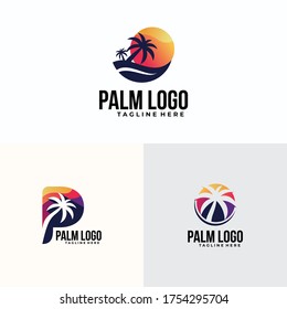 conjunto de iconos del logo de la palmera vector para vacaciones y empresa de viajes
