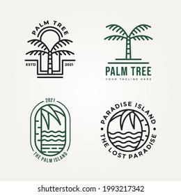 set of palm tree minimalist line art icon logo template vector illustration design. simple modern travel, vacation, holiday bundle emblem logo concept