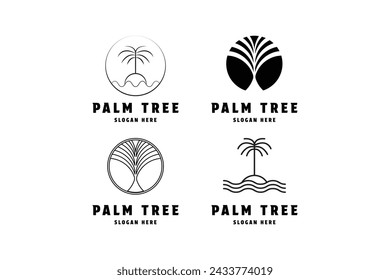 Conjunto de silueta de palmera y línea de diseño de logotipo idea de concepto