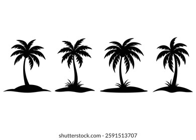 Set palm Tree silhouette vector on white background
