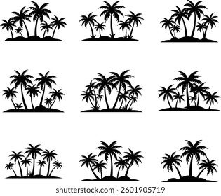 set of palm tree silhouette vector illustration for t shirt design