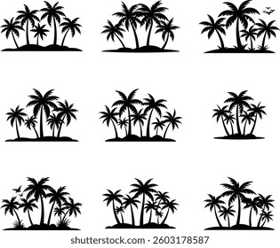 set of palm tree silhouette vector illustration for t shirt design , palm tree , palm tree silhouette 