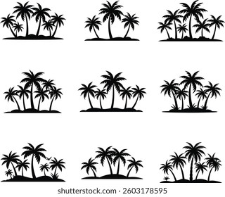 set of palm tree silhouette vector illustration for t shirt design , palm tree , palm tree silhouette 