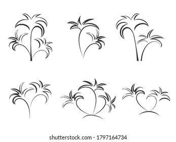 Set of palm tree silhouettes. Vector icon or logo