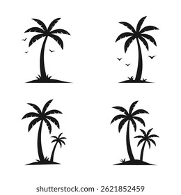 Set of Palm Tree Silhouettes Vector Illustration – Tropical Coconut Tree Icons for Summer, Beach, and Travel Design