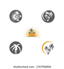 Set Palm tree summer logo template vector illustration