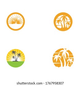 Set Palm tree summer logo template vector illustration