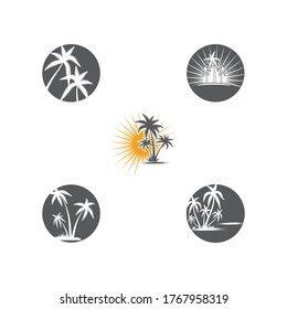 Set Palm tree summer logo template vector illustration