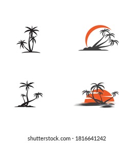 Set Palm tree summer logo template vector illustration