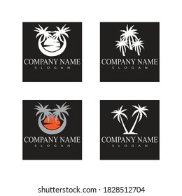 Set of Palm tree summer logo templates, vector illustrations