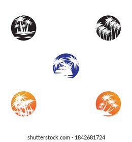 Set Palm tree summer logo template vector illustration