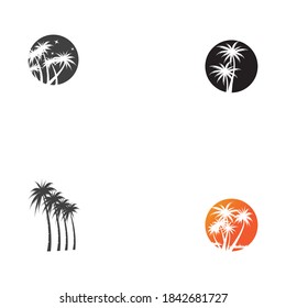 Set Palm tree summer logo template vector illustration