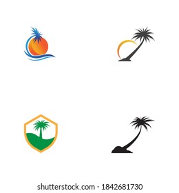 Set Palm tree summer logo template vector illustration