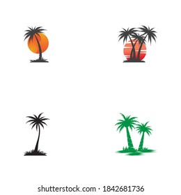 Set Palm tree summer logo template vector illustration
