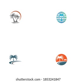 Set Palm tree summer logo template vector illustration