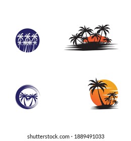 Set Palm tree summer logo template vector illustration