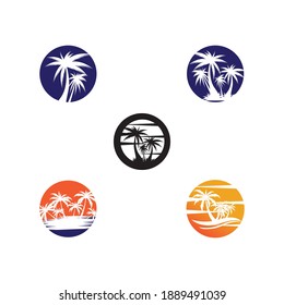 Set Palm tree summer logo template vector illustration