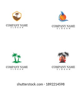 Set Palm tree summer logo template vector illustration