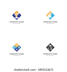 Set Palm tree summer logo template vector illustration