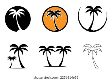 set of palm tree summer logo template vector illustration