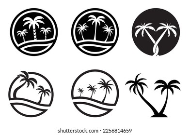 set of palm tree summer logo template vector illustration