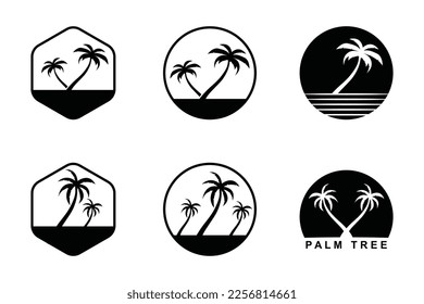 set of palm tree summer logo template vector illustration